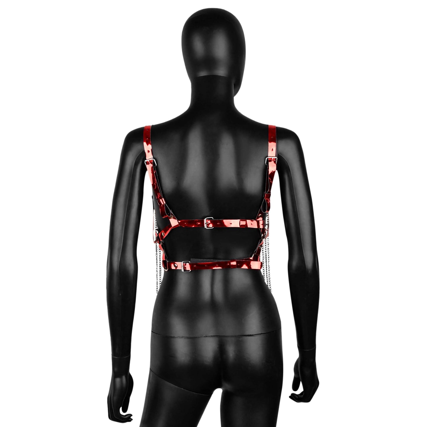 Red Leather Harness with Chain Fringe