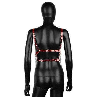 Red Leather Harness with Chain Fringe