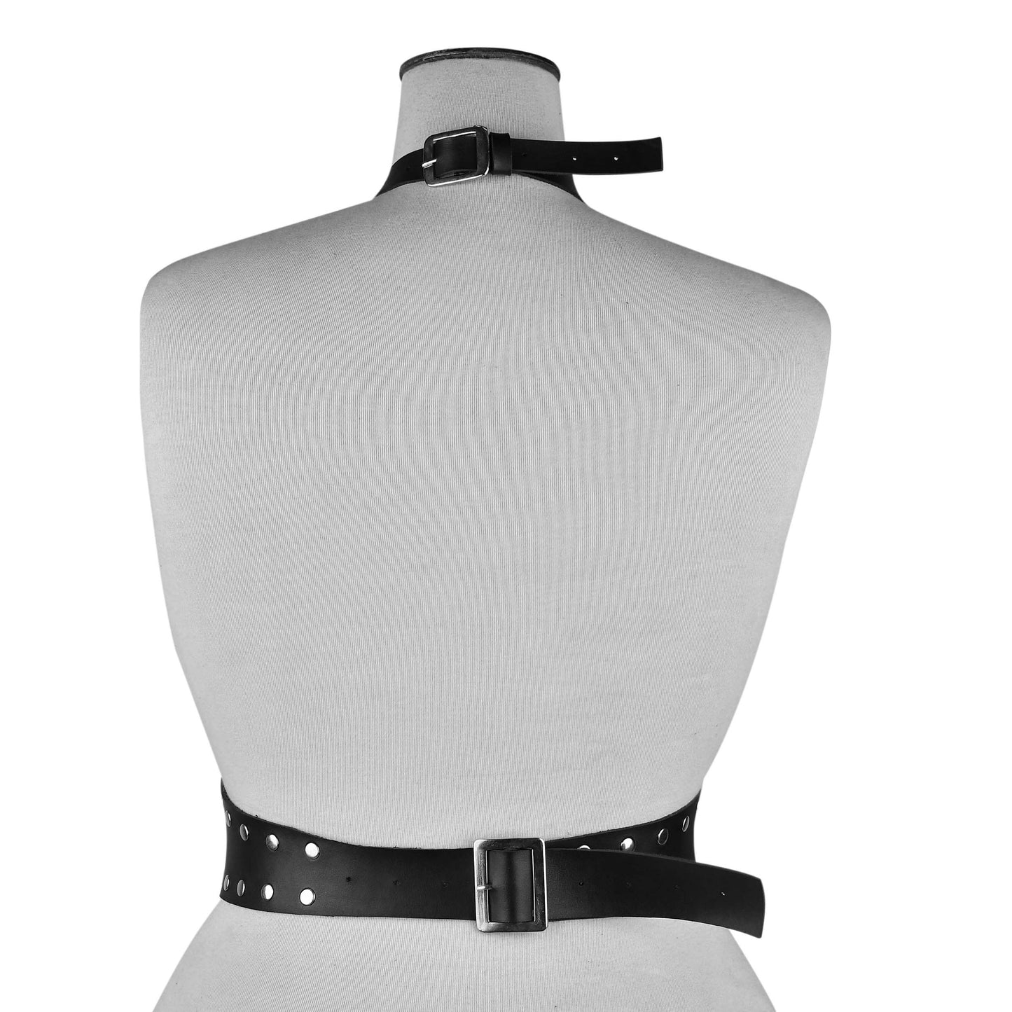 Black Studded Leather Halter Harness Top