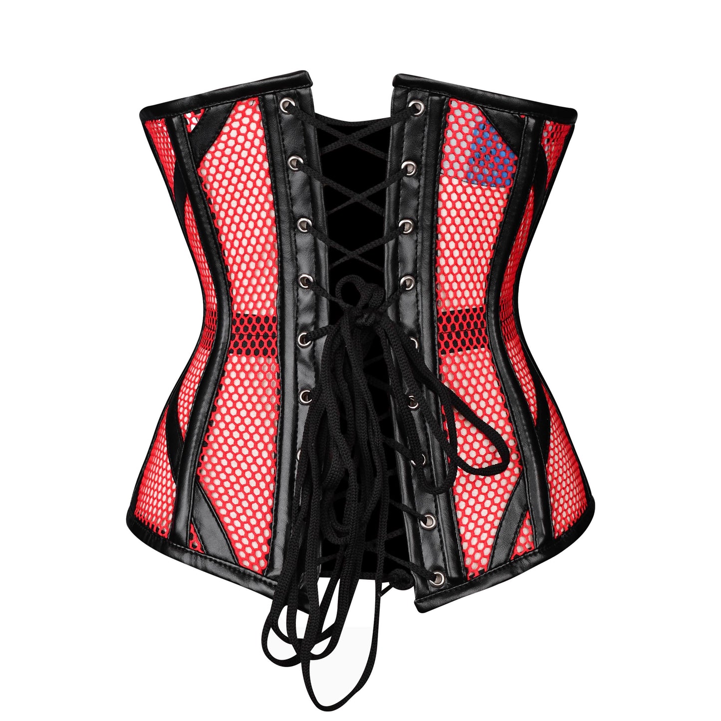 Red Mesh Cage Corset with Black Leather Straps