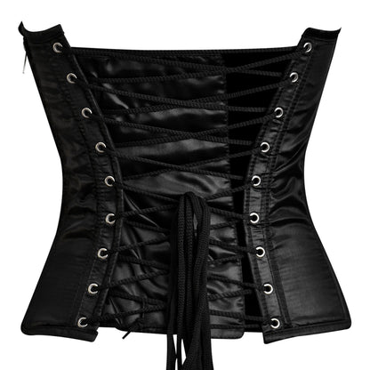 Handmade Red Black Satin Floral Lace Steel Boned Zipper Overbust Corset