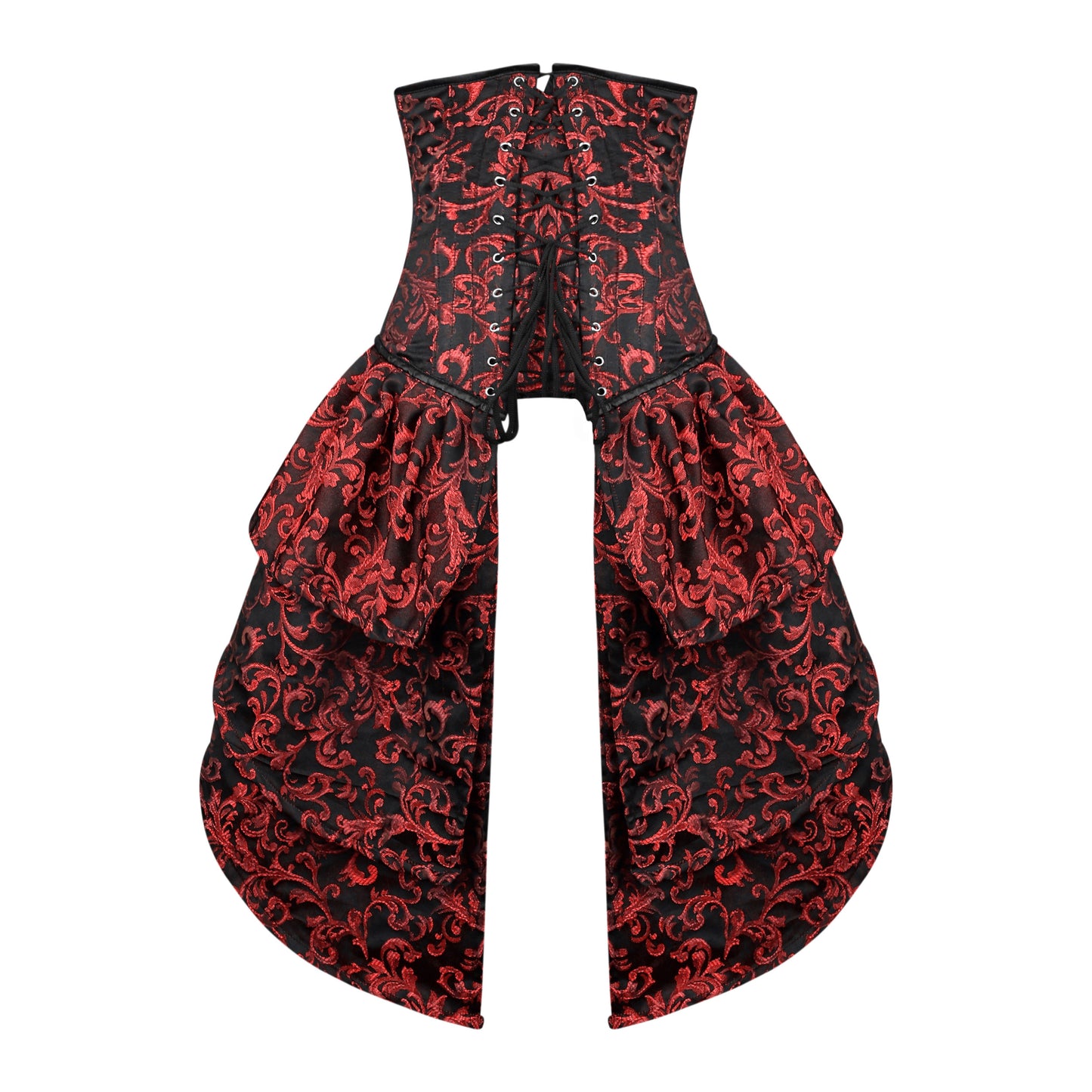 Victorian Red Brocade Corset with Bustle Skirt