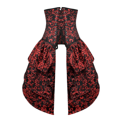 Victorian Red Brocade Corset with Bustle Skirt