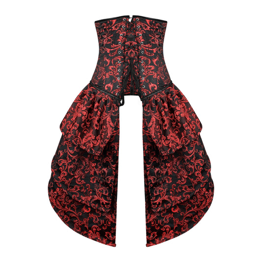 Victorian Red Brocade Corset with Bustle Skirt