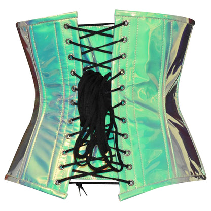 Mint Green Holographic Steel Boned Underbust Corset w/ Busk closure