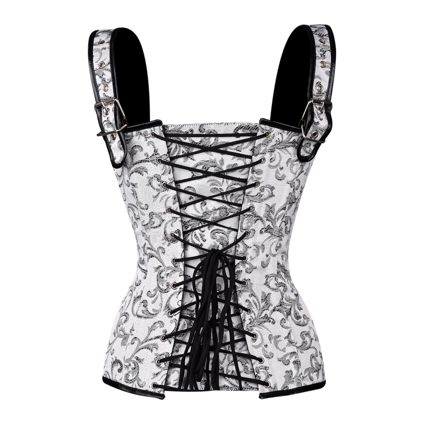 White & Silver Brocade Corset with Shoulder Straps