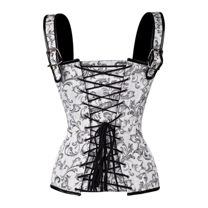 White & Silver Brocade Corset with Shoulder Straps