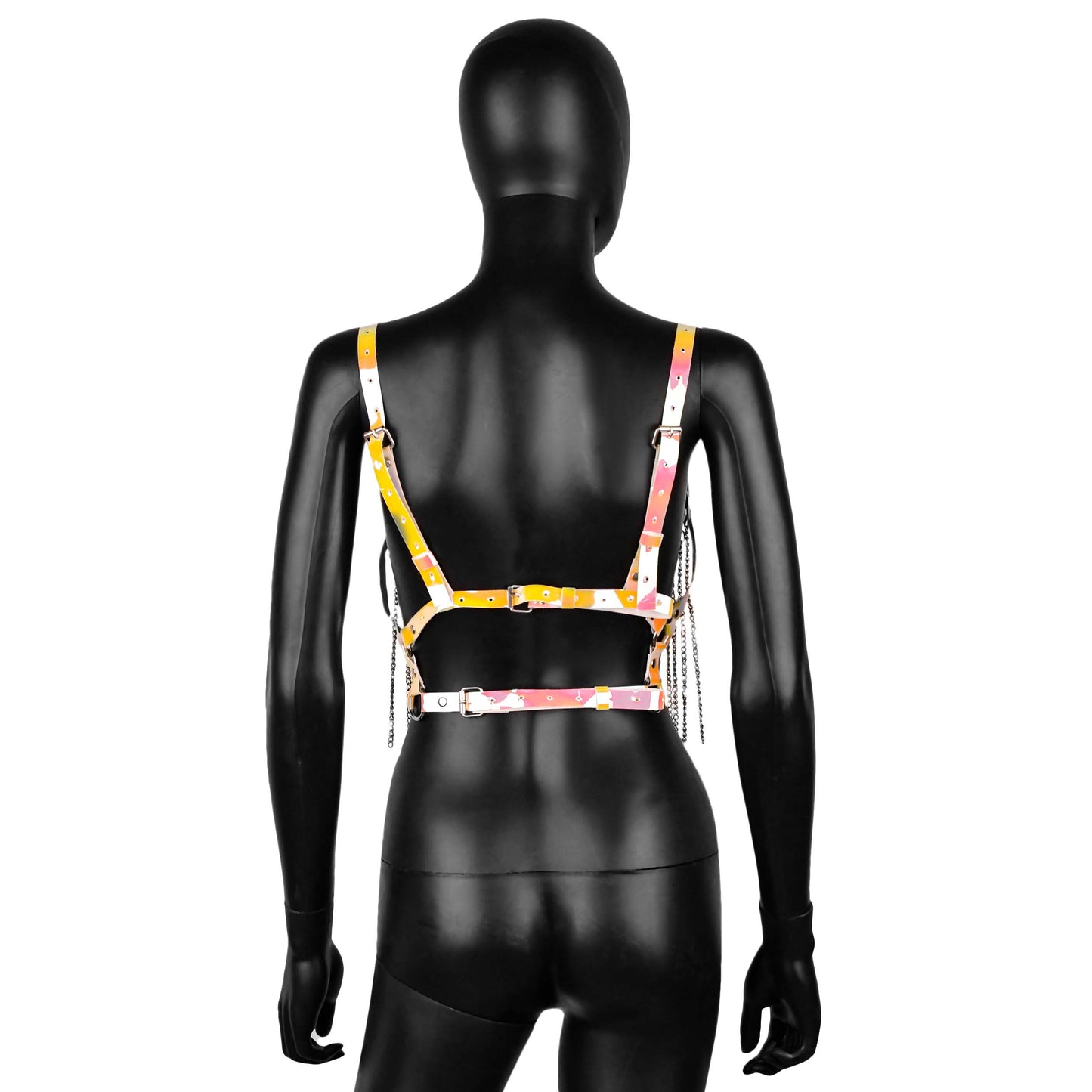 Yellow Iridescent Leather Harness with Chain Fringe