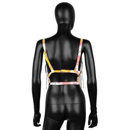 Yellow Iridescent Leather Harness with Chain Fringe