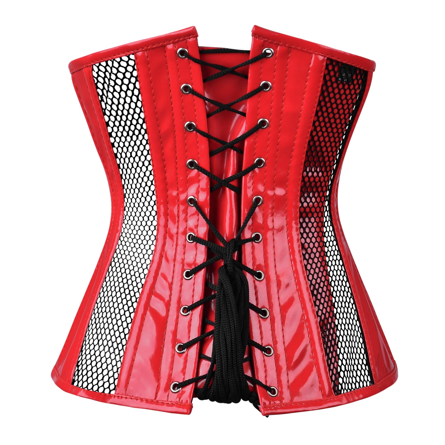 Red PVC Corset -Under bust Steel Boned w/ Fishnet