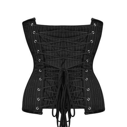 Black Pinstripe & Faux Leather Zip Corset
