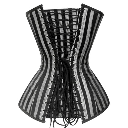 Handmade Silver Brocade Overbust corset/Steel Boned Waist Training Corset