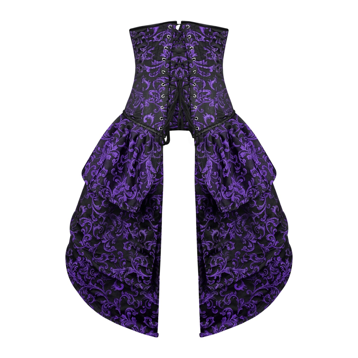 Victorian Purple Brocade Corset with Bustle Skirt