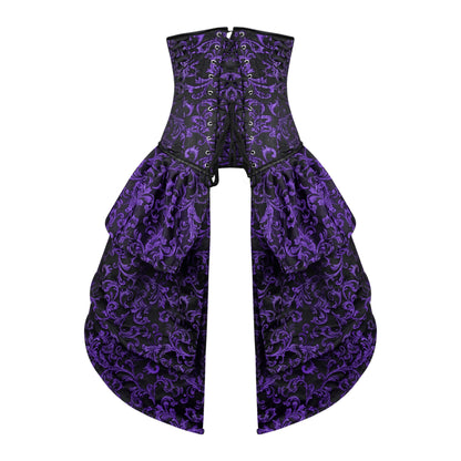 Victorian Purple Brocade Corset with Bustle Skirt