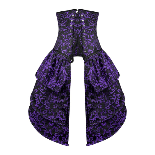 Victorian Purple Brocade Corset with Bustle Skirt