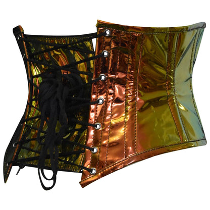 Gold Holographic Steel Boned Mini Cincher w/front Clasps closure