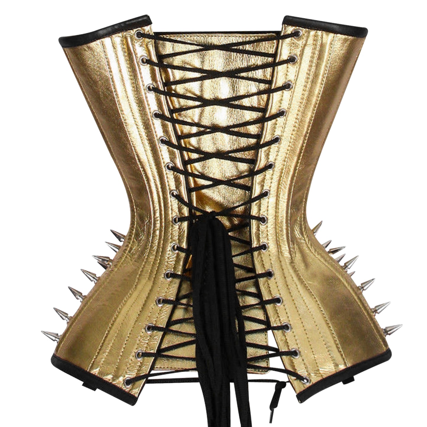 Gold Leather Steampunk Steel Boned Overbust Corset