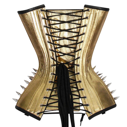 Gold Leather Steampunk Steel Boned Overbust Corset