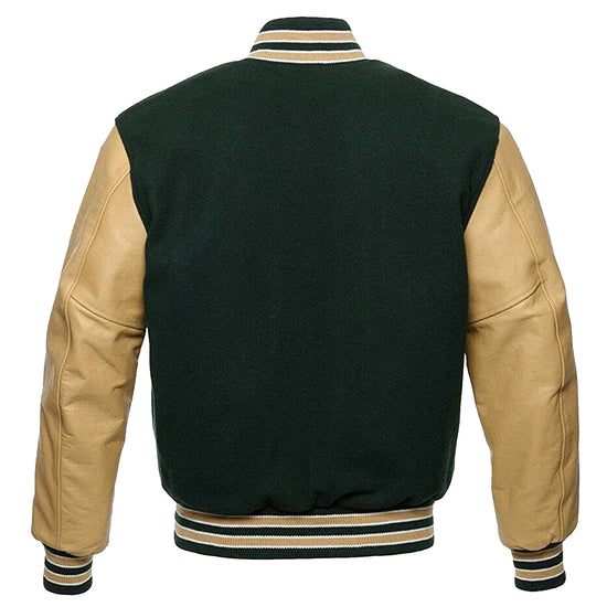 Varsity Baseball Jacket, Bomber Jacket with Real Leather Sleeves