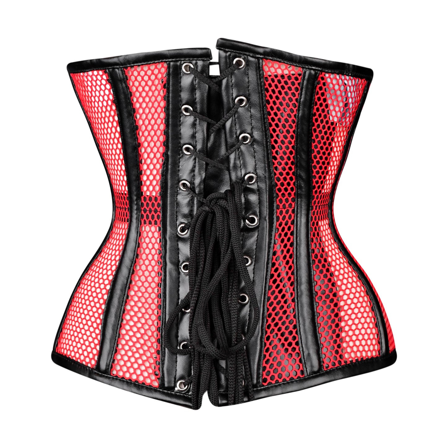 Red & Black Mesh Zip-Up Corset
