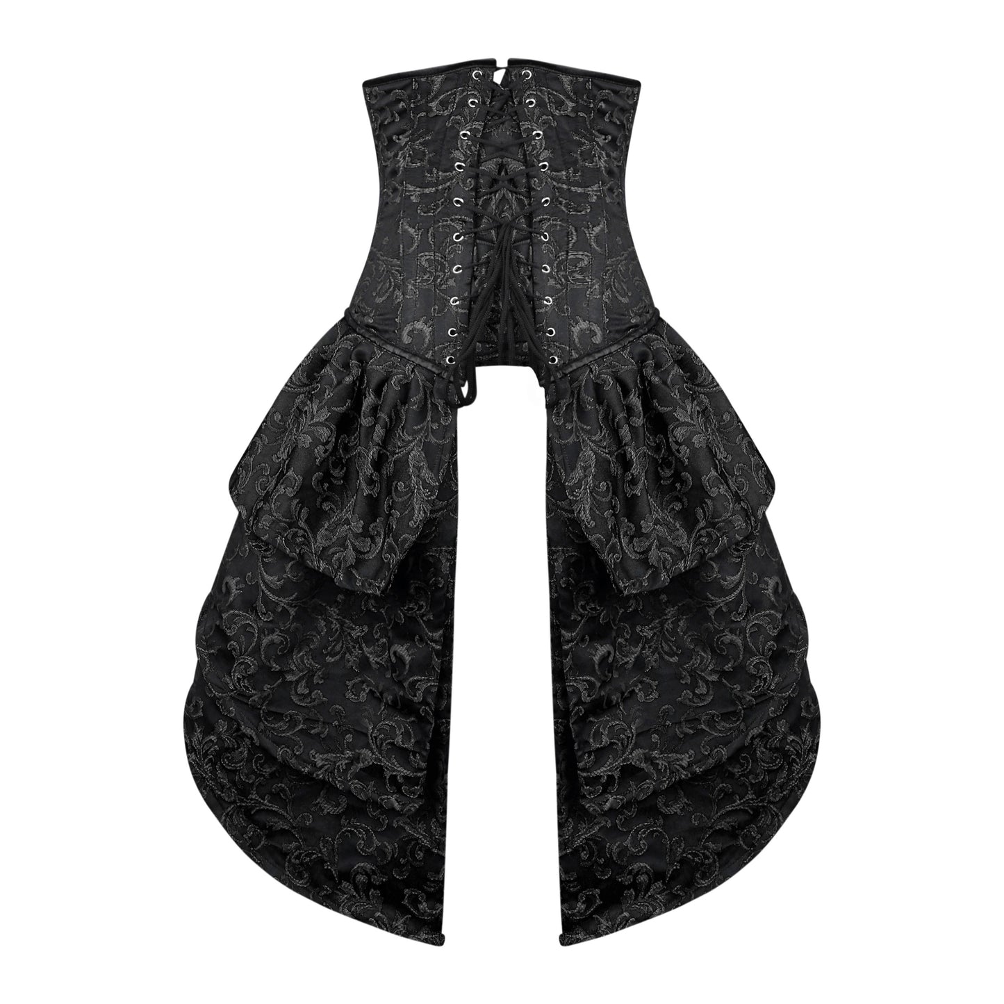 Victorian Black Brocade Corset with Bustle Skirt
