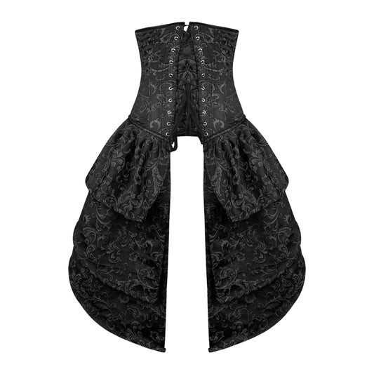 Victorian Black Brocade Corset with Bustle Skirt