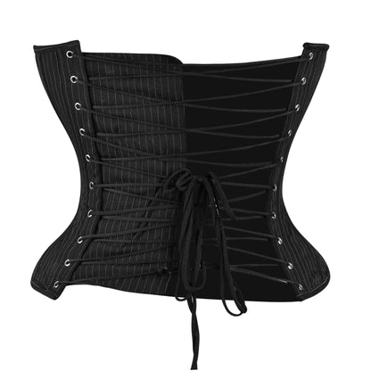 Black Pinstripe Leather Accent Corset