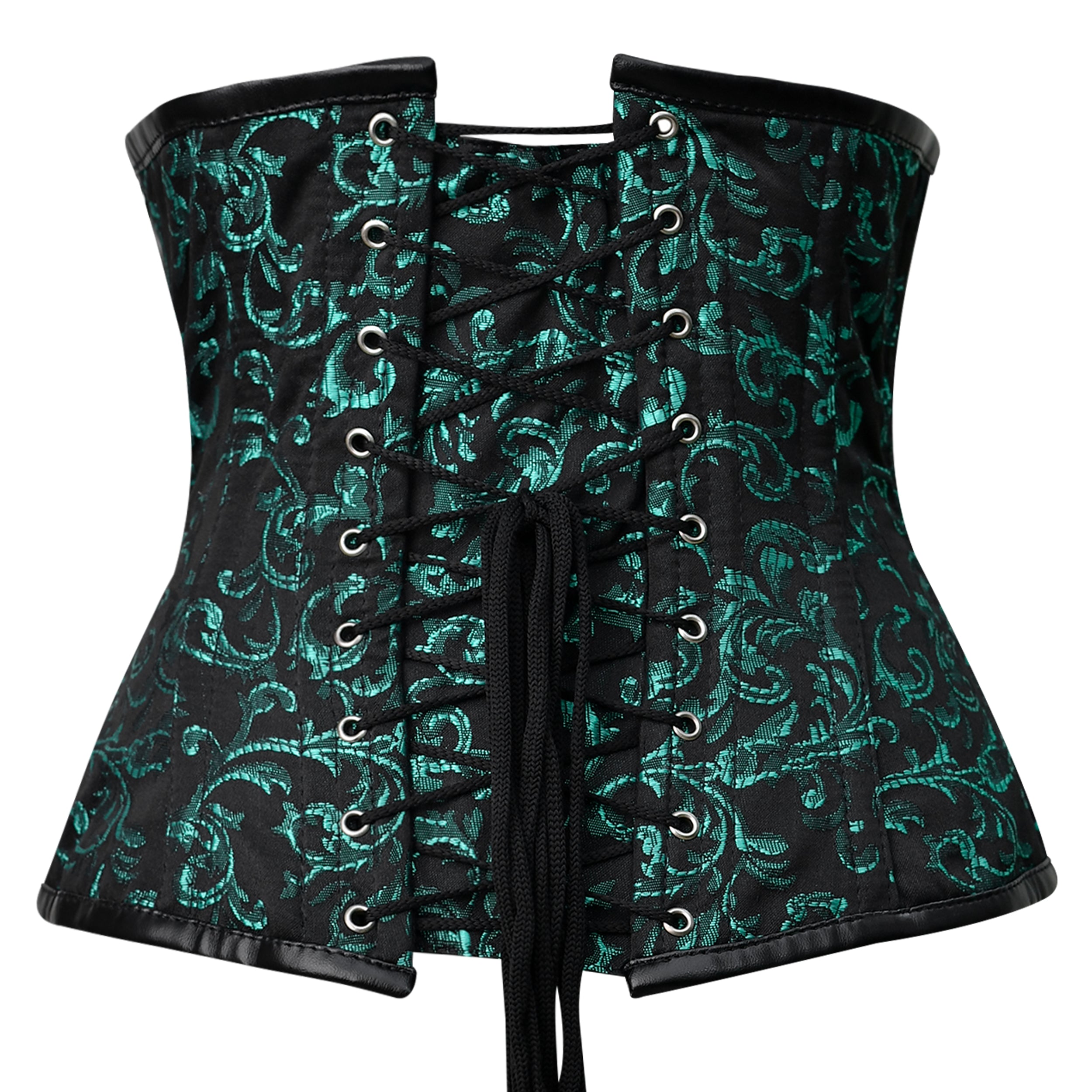 Green Brocade Lace-up corset/ Steel Boned Underbust- Shapwear
