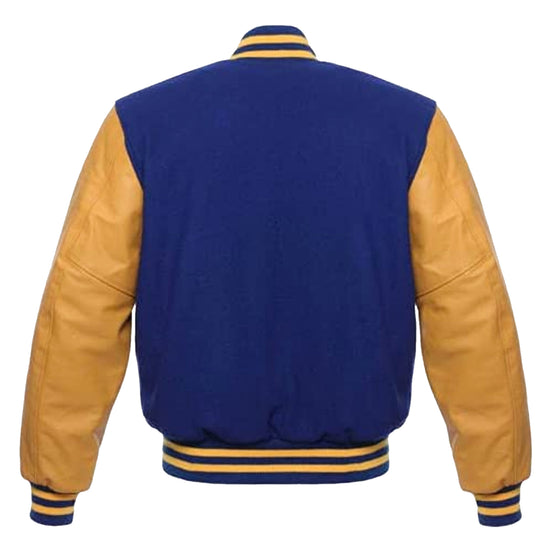 Letterman Varsity School Jacket, Bomber Jacket with Real Leather Sleeves