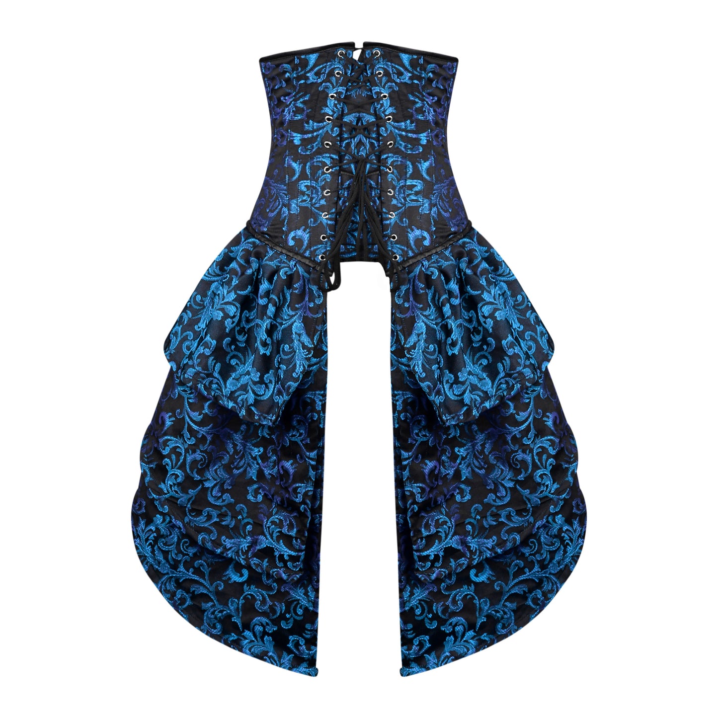 Victorian Blue Brocade Corset with Bustle Skirt