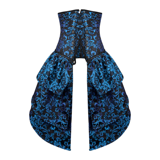 Victorian Blue Brocade Corset with Bustle Skirt