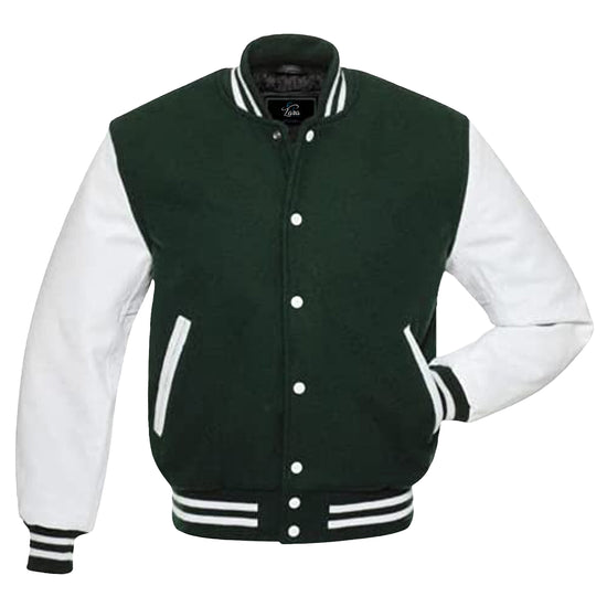 Varsity Baseball Jacket, Bomber Jacket with Real Leather Sleeves