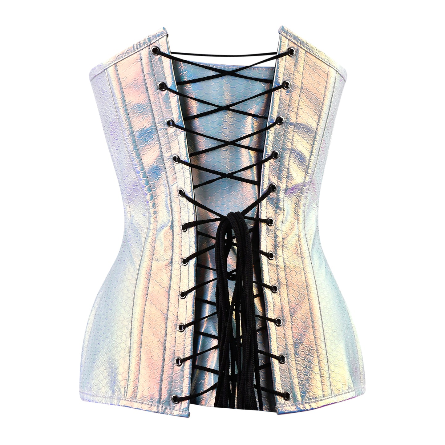 Iridescent Mermaid-Scale Overbust Corset (Silver-Blue Holo)