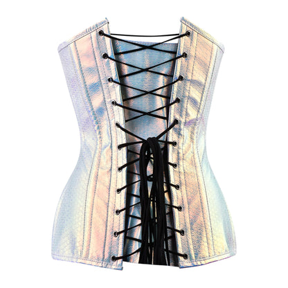Iridescent Mermaid-Scale Overbust Corset (Silver-Blue Holo)