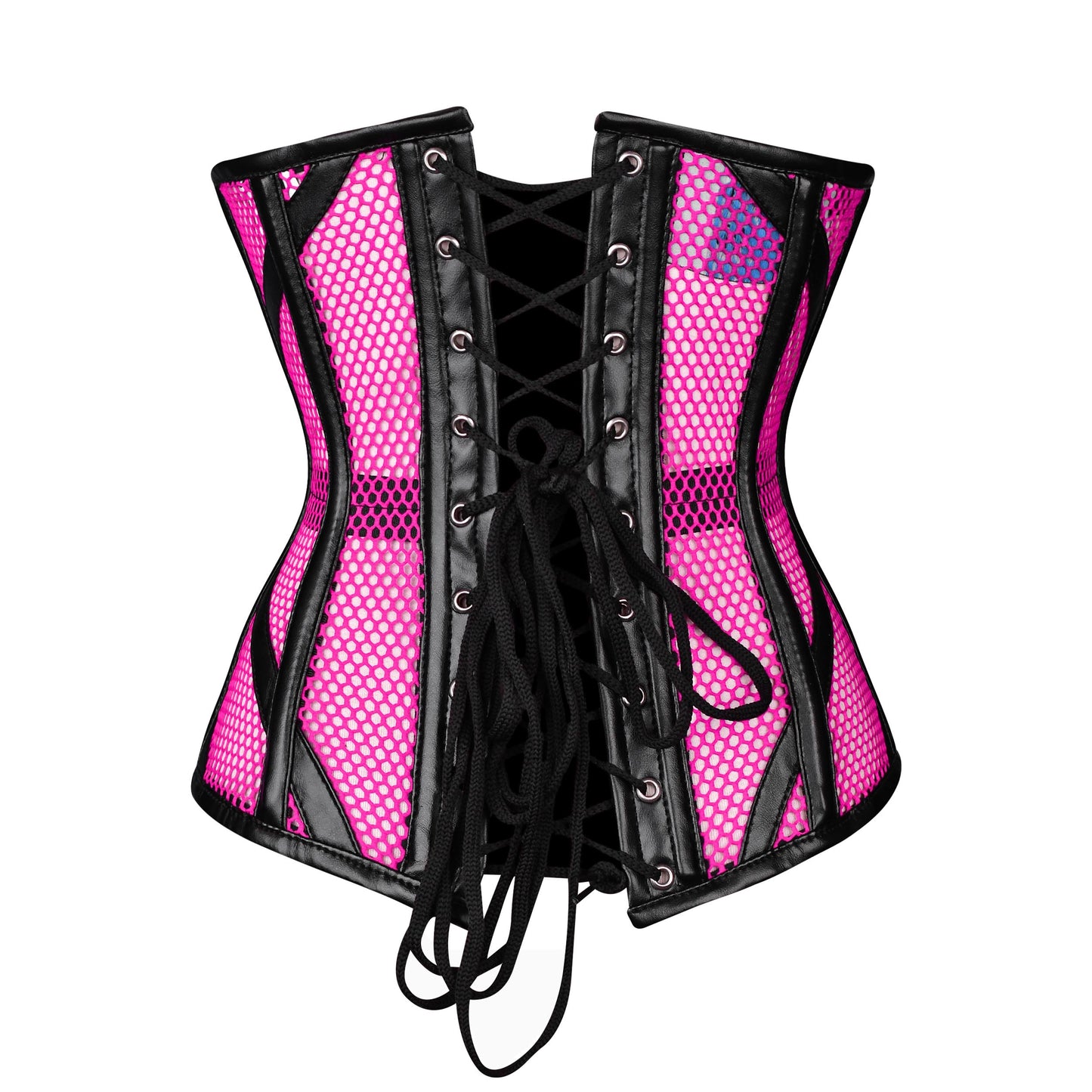 Pink Mesh Cage Corset with Faux Leather Straps