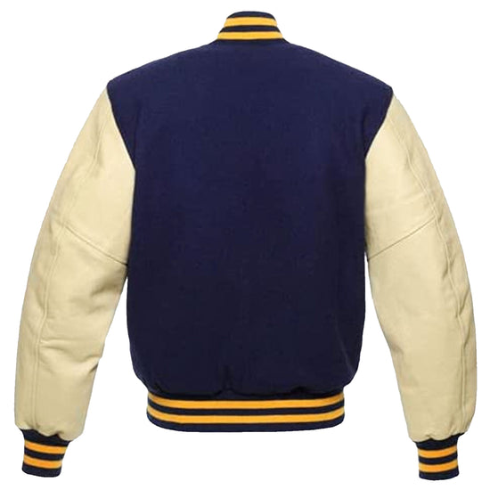 College Varsity Jacket, Baseball Jacket with Real Leather Sleeves