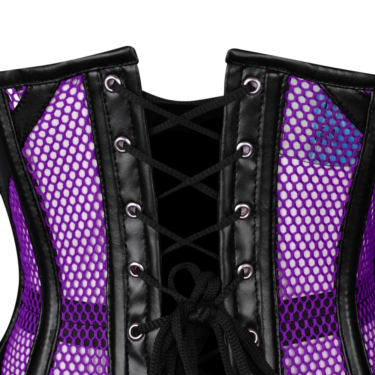 Purple Mesh Cage Corset with Black Leather Straps