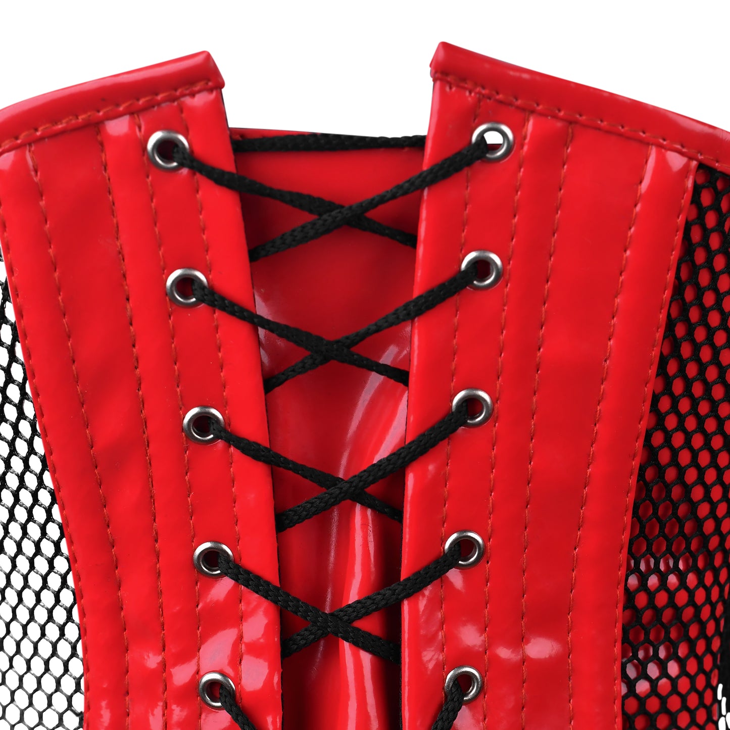 Red PVC Corset -Under bust Steel Boned w/ Fishnet