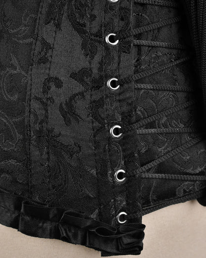 Plus Size Black Brocade Overbust Corset - Laced Corset