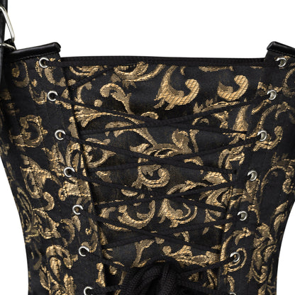 Black & Gold Brocade Corset with Shoulder Straps
