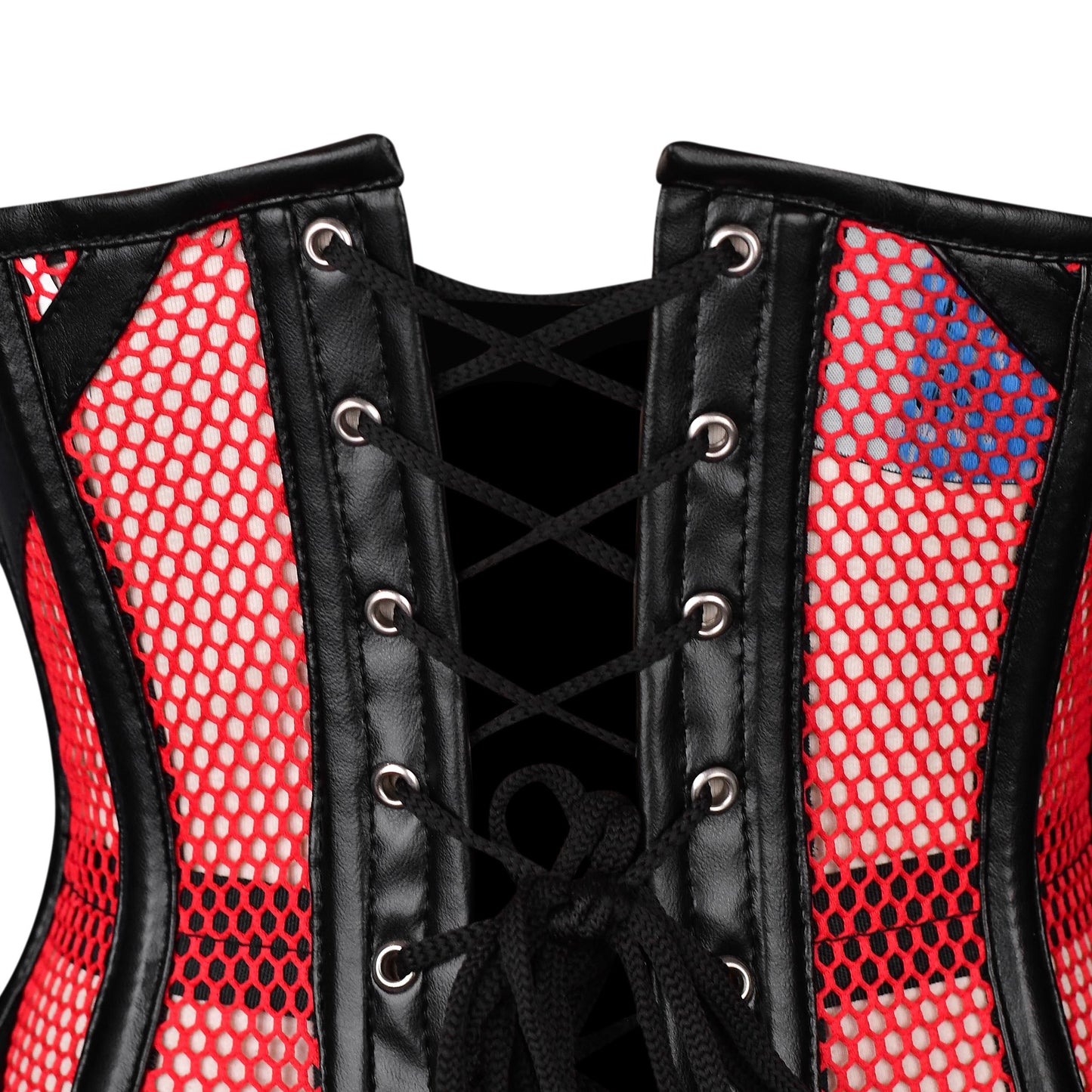 Red Mesh Cage Corset with Black Leather Straps