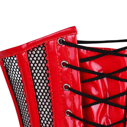 Red Mesh & Leather Over Bust Corset