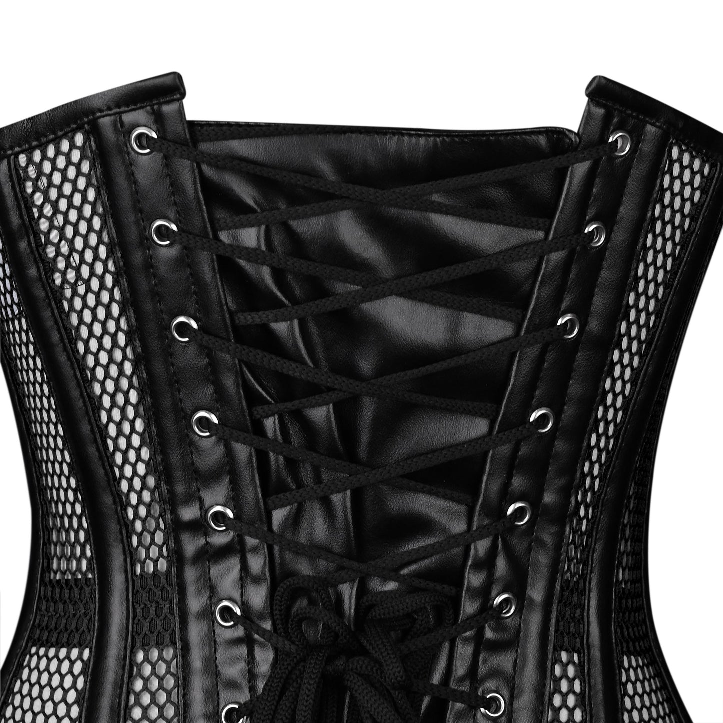 Black Mesh & Leather Steel-Busks Corset