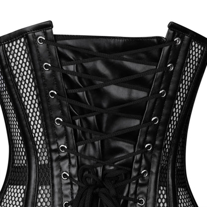 Black Mesh & Leather Steel-Busks Corset