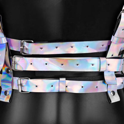 Holographic Leather Strappy Harness