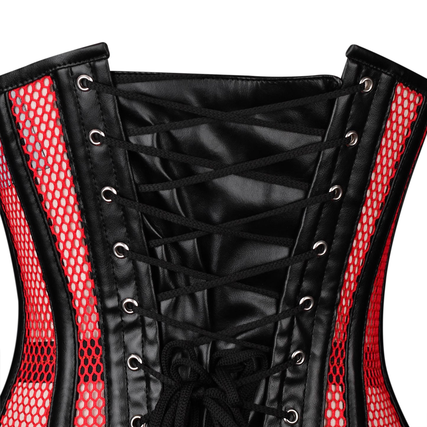 Red Mesh & Black Leather Steel-Busks Corset