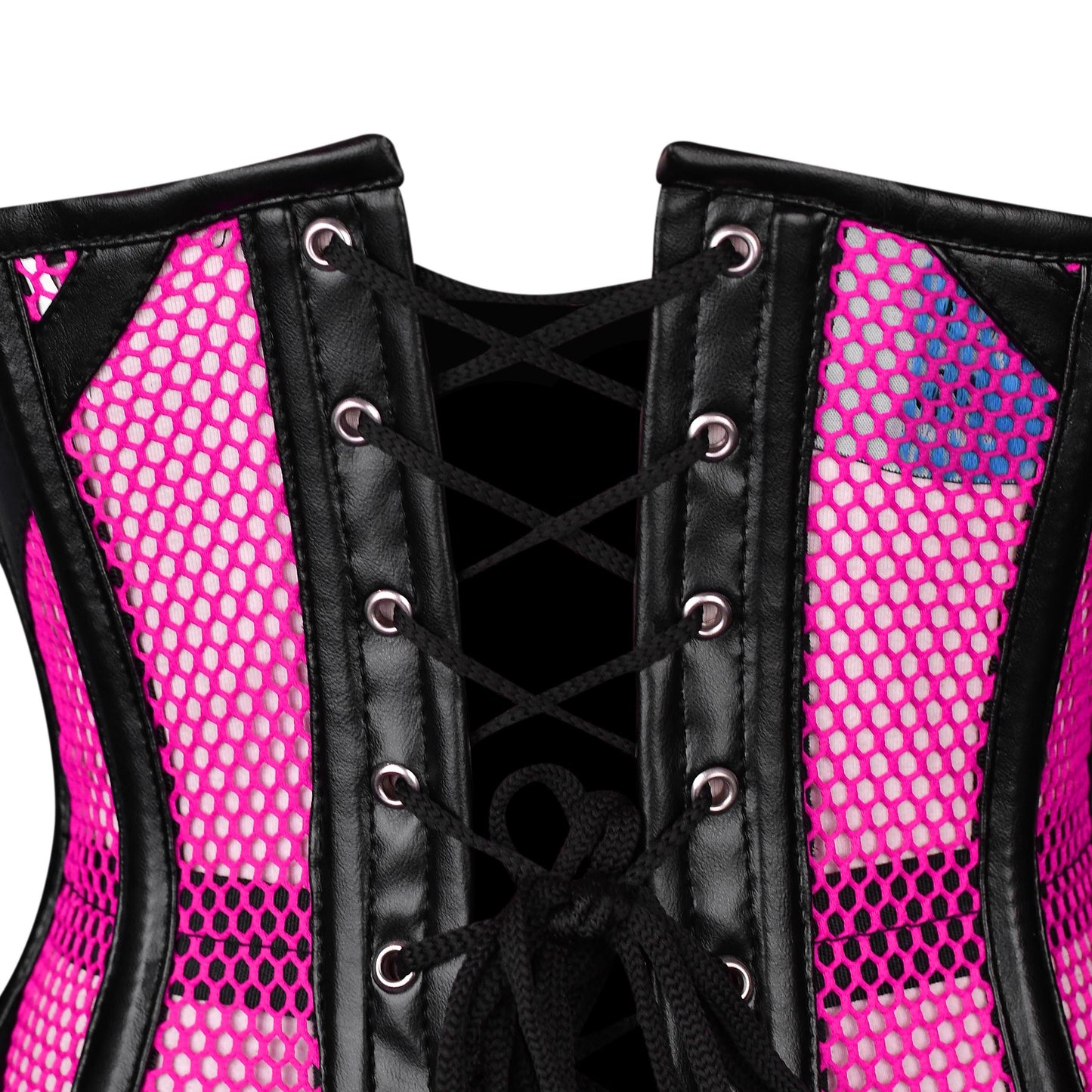 Pink Mesh Cage Corset with Faux Leather Straps