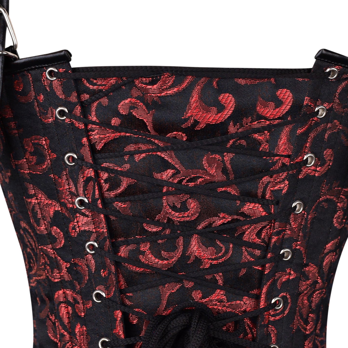 Red & Black Brocade Corset with Shoulder Straps