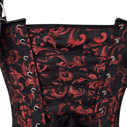 Red & Black Brocade Corset with Shoulder Straps