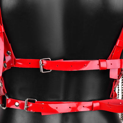 Red Leather Harness with Chain Fringe